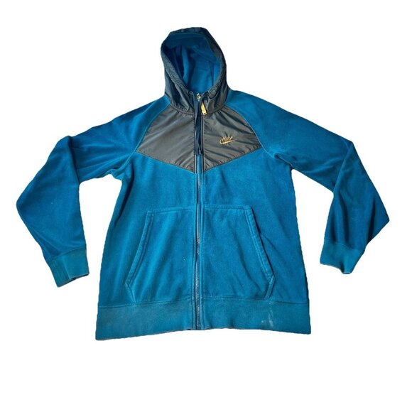 Nike Men Small Polar Fleece Windrunner Full Zip Hoodie Jacket Blue Black - Picture 1 of 9